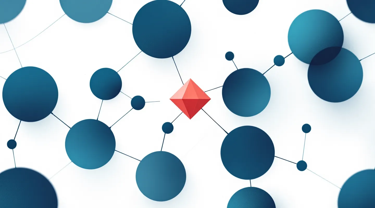 Flat illustration of a nine-node thymulin peptide chain binding a single zinc ion at its center
